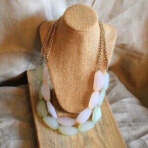 Pre-loved Chunky Faux Stone Double Strand Chain Statement Necklace Pastels